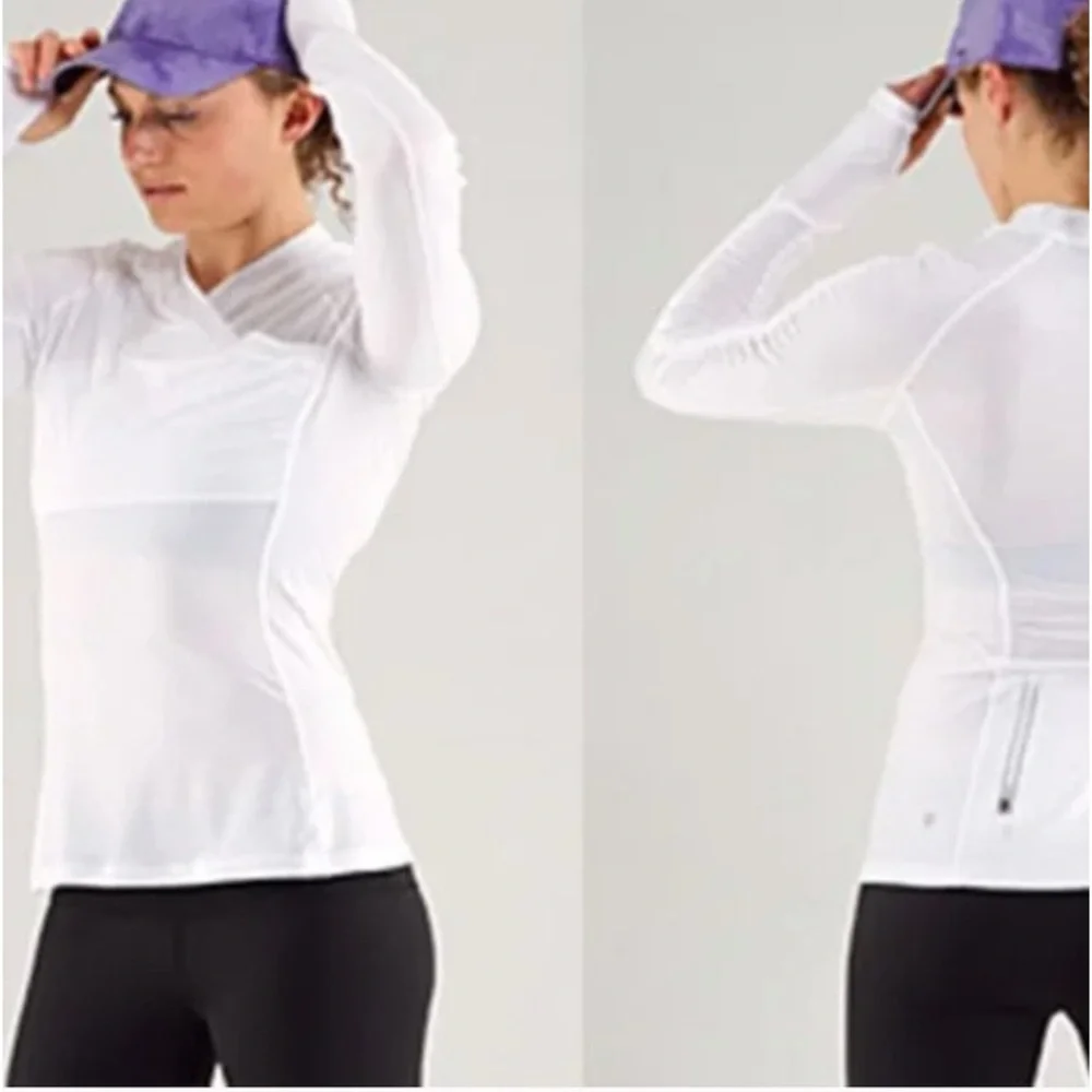 Lululemon Size 4 Ivory Wrap Front Crossover Long Sleeve Run Top Zip Pocket